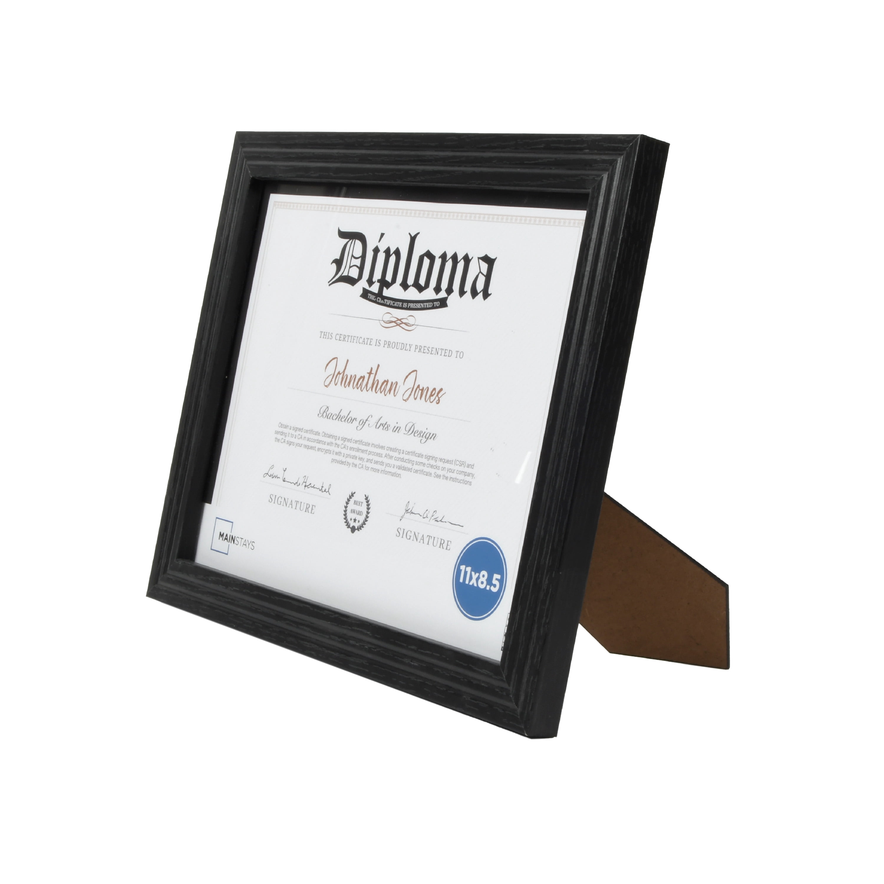 Mainstays 8.5 x 11 in Document Certificate Picture Frame, Tabletop or Wall Display, Black