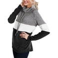 thumbnail image 3 of FANCYINN Women Cowl Neck Striped Tunic Tops Long Sleeve Color Block & Patch Pullover T-Shirt with Drawstring Black Stripe, M, 3 of 7