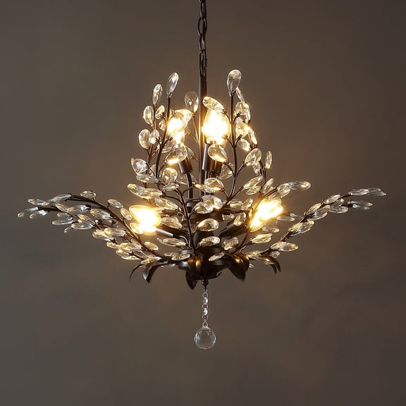 JONATHAN Y Diantha 28.5" 7-Light Contemporary Bohemian Iron/Acrylic LED Pendant, Oil Rubbed Bronze/Clear