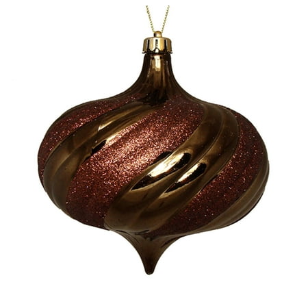 4ct Shiny Mocha Brown Glitter Swirl Shatterproof Onion Christmas Ornaments 5.75