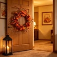 thumbnail image 6 of Fall Pumpkin Maple Leaves Wreath 9.8in Tabletop Centerpiece Garland Thanksgiving Front Door Hanging Home Dining Fireplace Candle Ring Decor, 6 of 8
