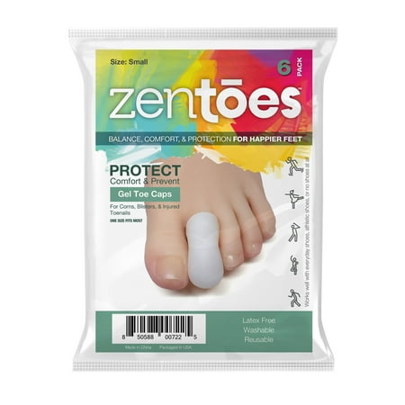 Gel Toe Shield ZenToes 6 Pack Gel Toe Cap and Protector - Cushions and Protects to Provide Relief from Missing or Ingrown Toenails, Corns, Blisters, Hammer Toes (Small, White) ()