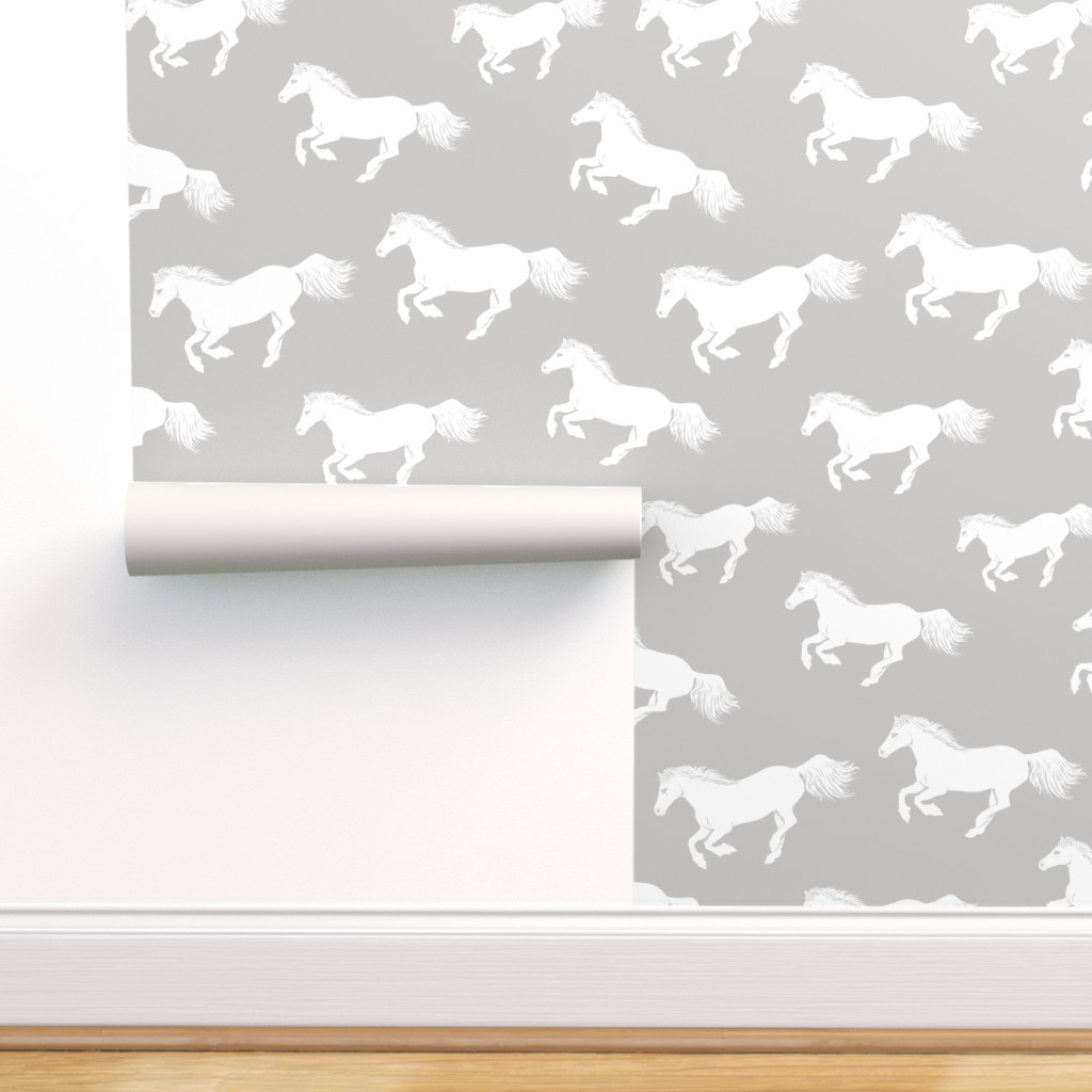 Peel-and-Stick Removable Wallpaper Horse Modern Pony White Gallop Smoke