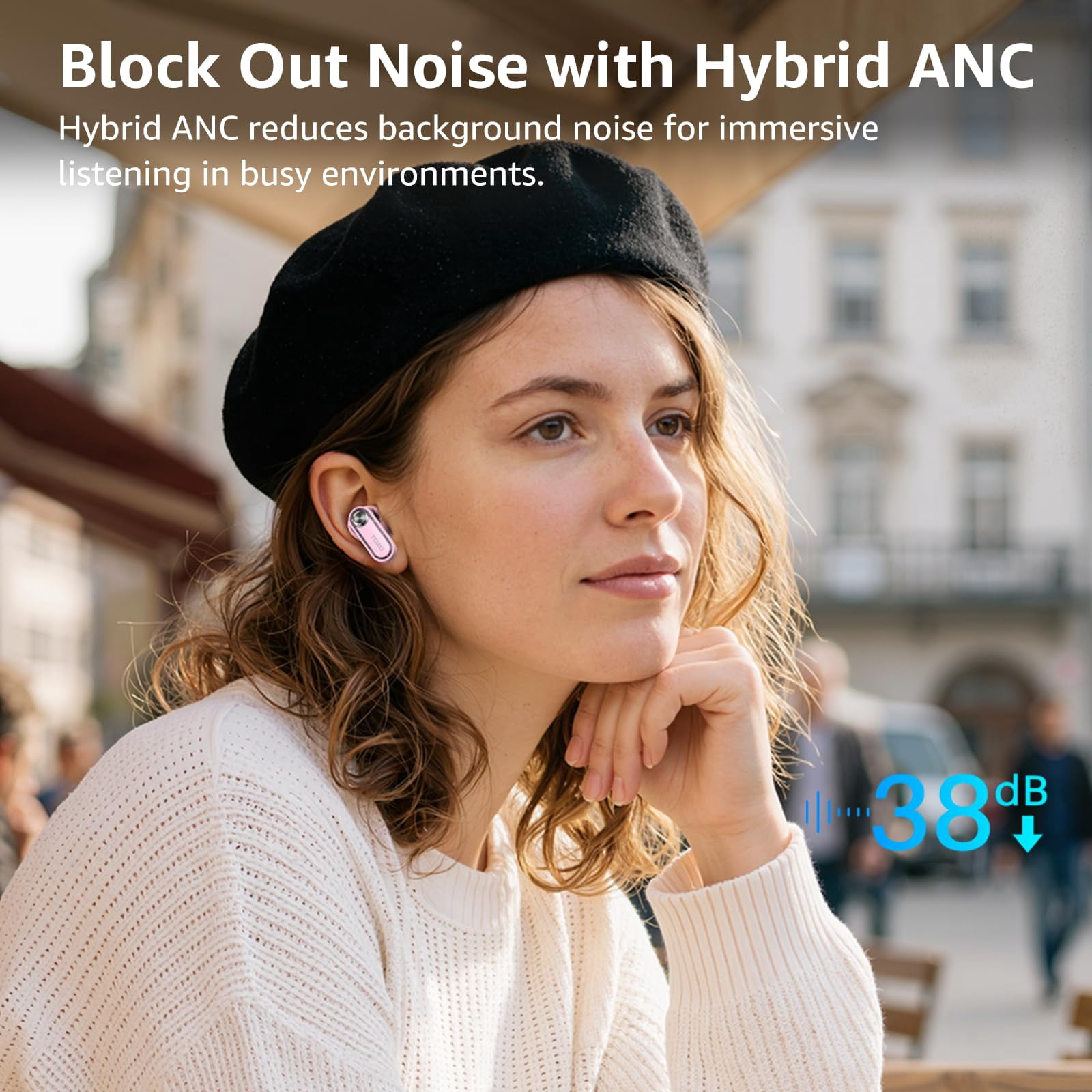 TOZO AI Translation Hybrid Active Noise Cancelling Earbuds, 100+ Languages, 70H, Smart ENC AI Calls, Stereo Bass with App-32EQ, IPX5 Waterproof Bluetooth 5.4 Headphones, Sleek Transparent Design