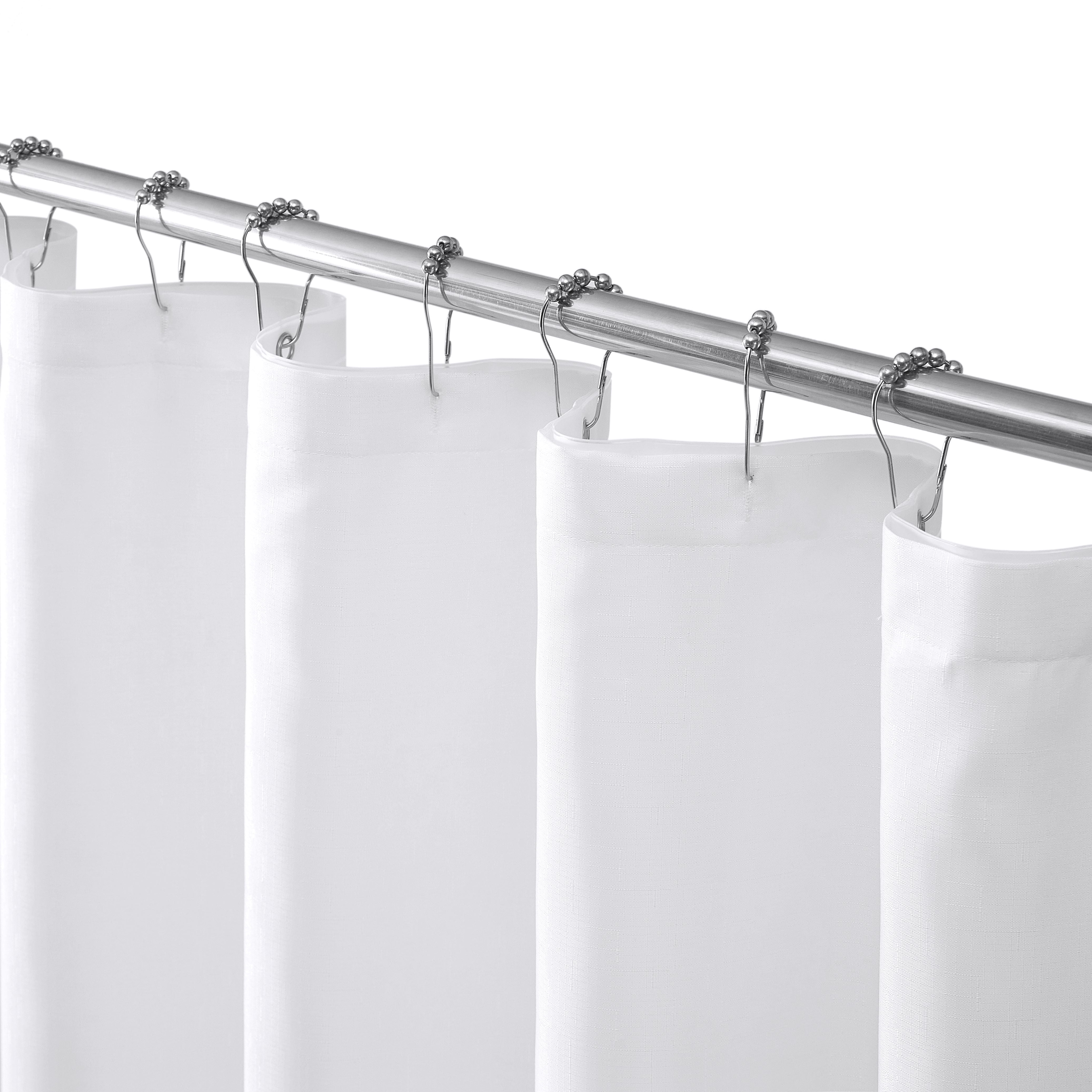 Mainstays 14 Piece Black and White Scallop Shower Curtain Set – 72" x 72" Faux Linen Fabric, Waterproof PEVA Liner & Metal Hooks, Machine Washable