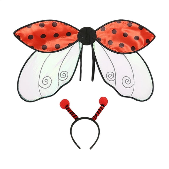 2 Piece Ladybug Costume Wings Adult Props with Antenna Headband for Carnival and Stage Shows Red 23.6 X 13.8 In