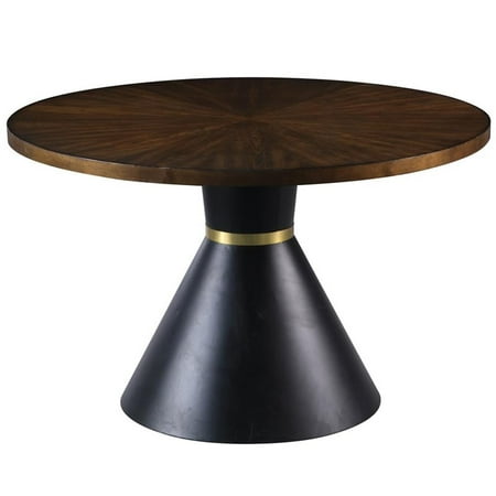 Pemberly Row Modern Round Oak Wood Dinette Table with Black Base