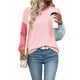 thumbnail image 2 of Blusas de Larga para Mujer, Moda de Otoño, Cuello Redondo, Bloque de Color, Punto Acanalado, Informal, Corte Holgado, Tipo Jersey. Rosa Azul M, 2 of 7