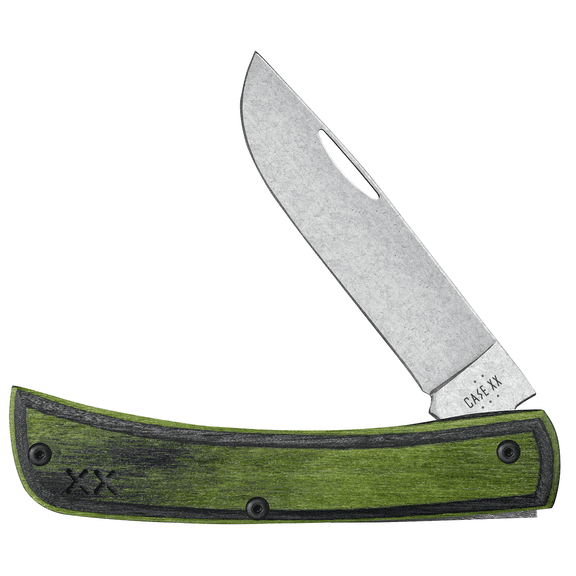 Case Crossroads Series Sod Buster Jr Pocket Knife 2.8" Skinner CPM S35VN Stonewashed Blade Laminated Wood Handle Green