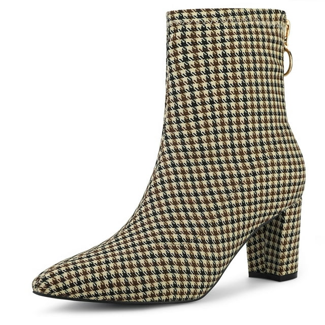 Unique Bargains Bottines à Talons Blocs à Bout Pointu avec Fermeture Éclair pour Femmes