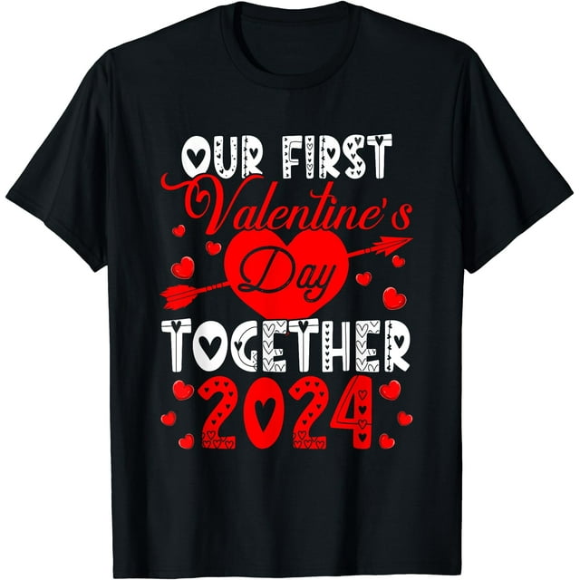 Notre Premier Jour de la Saint-Valentin Ensemble T-Shirt Assorti pour Couple 2024 - comme sur L'Image - L