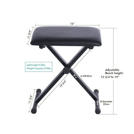 Piano Bench - Keyboard Bench Height Adjustable Foldable X-Style Padded Stool Chair Seat Cushion With Anti-Slip Rubber Feet Perfect For Kids, Adult Instrumental Performance And Practice