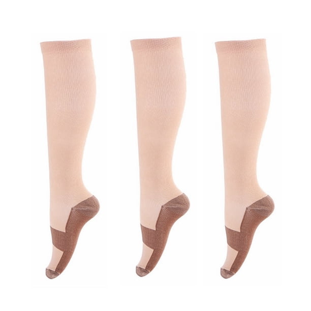 3 pares de calcetines de compresión de cobre para hombre y mujer, de 20 a 30 mmHg, hasta la rodilla, con soporte para pantorrillas, talla S/M