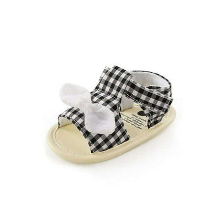 

Lacyhop Baby Girls Sandals Bowknot Crib Shoes First Walkers Flat Sandal Birthday Non-Slip Princess Shoe Lightweight Soft Sole Plaid Bow 4C