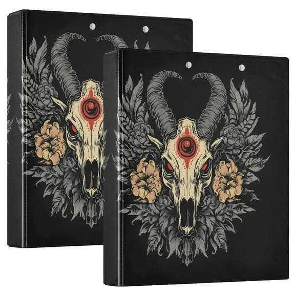 joogoo Cool Goat Skull Hardcover 3 Ring Binder 1.5" Round Rings Interior Pockets Binders Organizer 2 Pack