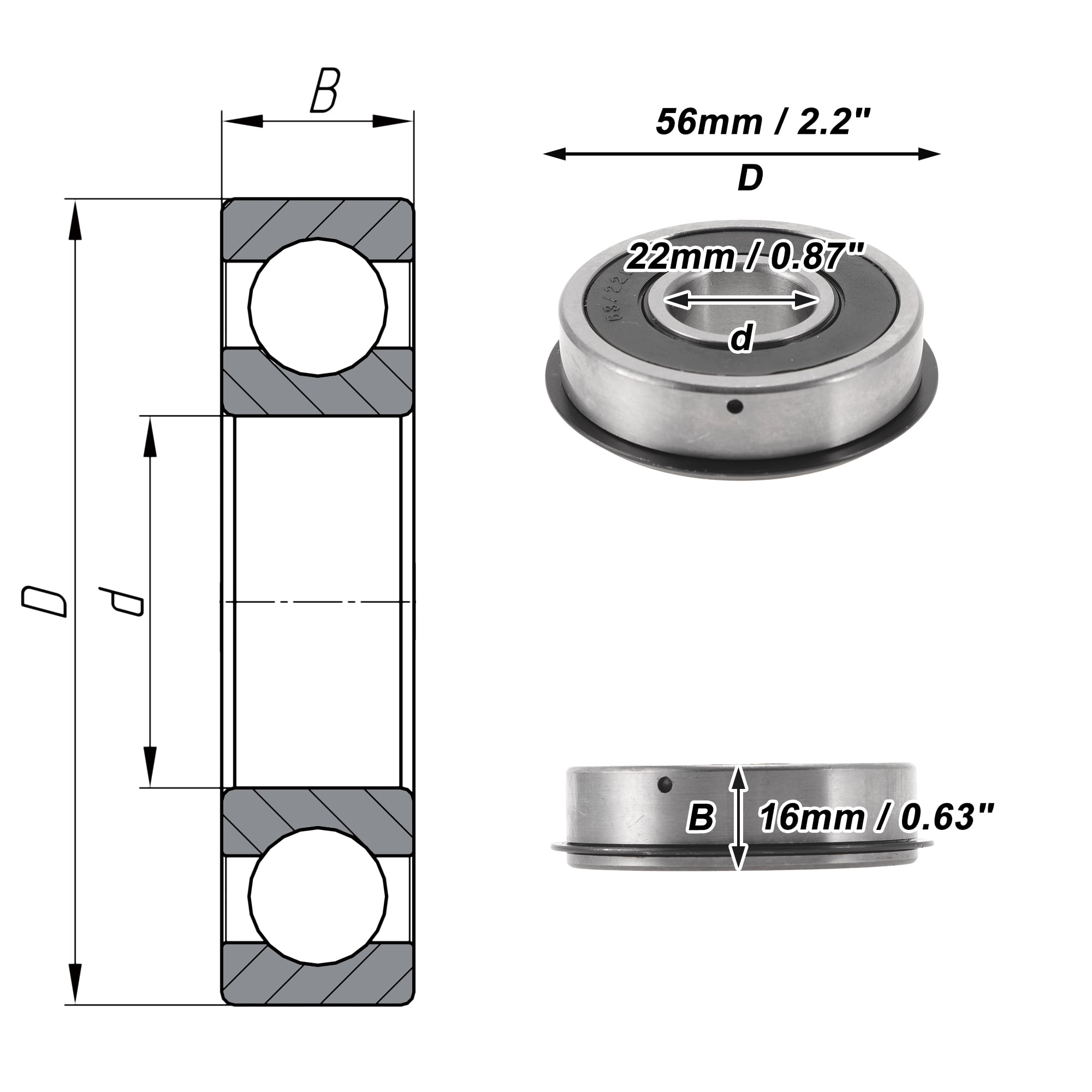 Unique Bargains 63/22NR2RS Deep Groove Ball Bearings 22x56x16mm P0 Double Rubber Seal Lubricated Bearings 1Pc Car Scooter Skateboard Wheel Universal Silver Tone Black