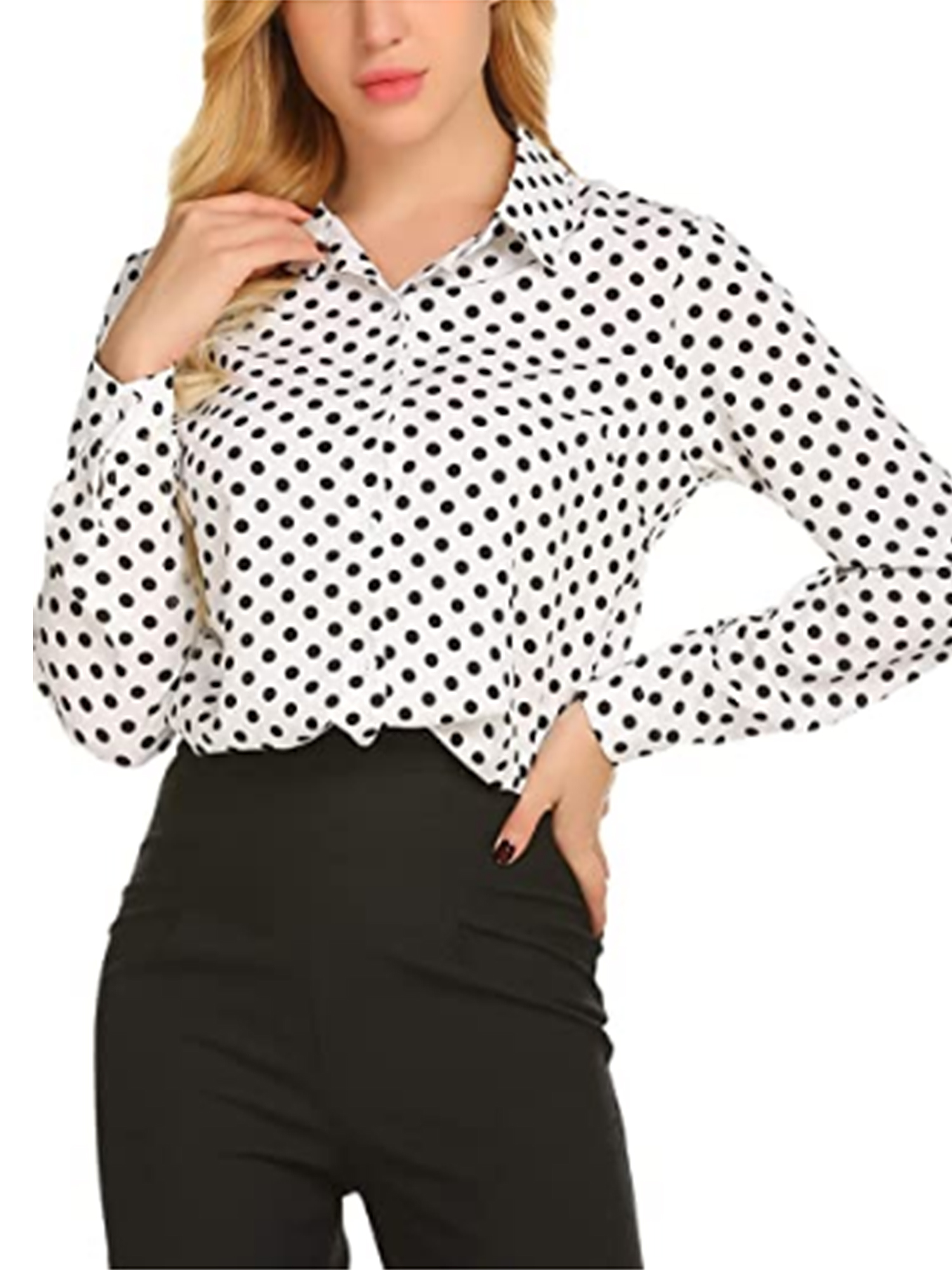 Long Sleeve Shirt Tops Blouse Polo Neck 