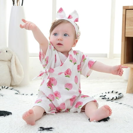 

SPRING PARK Newborn Baby Girls Flower Leaf Fruit Print Shoulder Bodysuit Jumpsuit Outfits Set Clothes