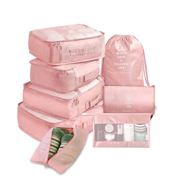 Minnieouse 8 unids/set bolsa de almacenamiento de equipaje de gran capacidad embalaje ropa zapatos organizador cosméticos bolsa de viaje al aire libre para Envolturas para manijas de equipaje Rosado Minnieouse AP012006-06