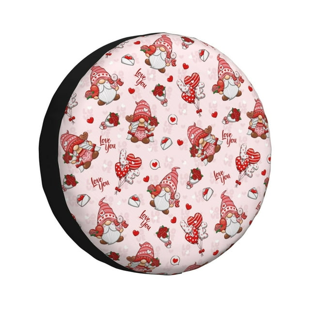 Fotbe Valentine's Day gnome Funda de Llanta de Repuesto con Estampado, Engrosada, Ajuste Universal para Jeep, Remolque, RV, SUV, Camión-16 inch