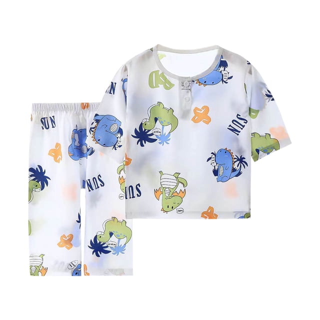 Odeerbi 1-6 Años Niños Niñas Pijamas de Verano de Algodón de Manga Corta Tops Capris Conjunto Suave Estampado Dinosaurio Ropa de Dormir Conjuntos de Pijama de Dos Piezas
