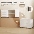 thumbnail image 4 of White Wood Grain Sewing Machine Table with Folding Drop Leaf & Storage - Craft Table for Home, Office & Small Spaces - Adjustable Shelf & Wheels, 4 of 7