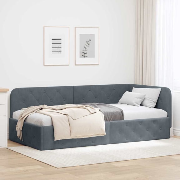 vidaXL Corner Bed Frame Dark Grey 39.37 x 79.92 in Velvet