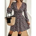thumbnail image 2 of Women'S Wrap V Neck Short Sleeve Ruffle Hem A Line Short Dress Color S, 2 of 4