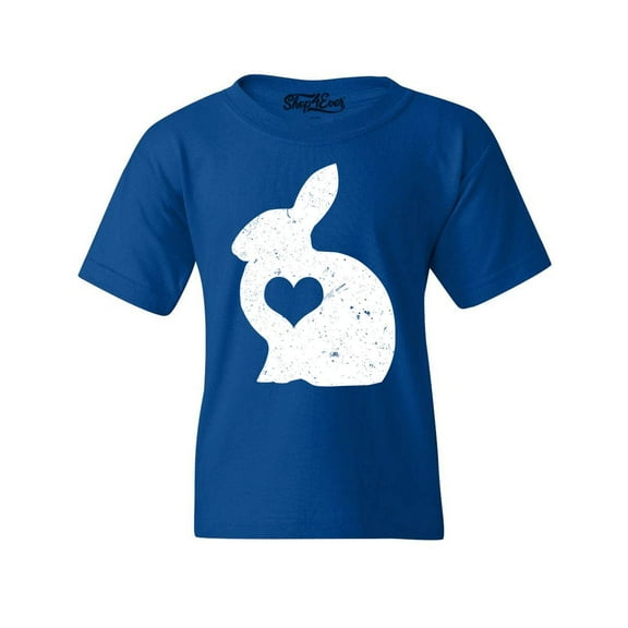 Shop4Ever Kids Easter Bunny Rabbit with Heart Graphic Child's Youth T-Shirt Small Royal Blue