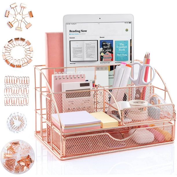 Rose Gold Desk Organizer and Accessories, ARCOBIS Upgraded Large Office