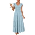 thumbnail image 2 of BUIGTTKLOP Dresses for Women Ruffle Cap Sleeve Maxi Dresses Full Length V Neck Smocked Summer Beach Sundress, 2 of 6