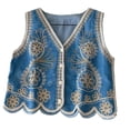 thumbnail image 4 of Womens Denim Vest Embroidered Collar Sleeveless Short Top Summer Casual Outerwear Blue One Size, 4 of 4