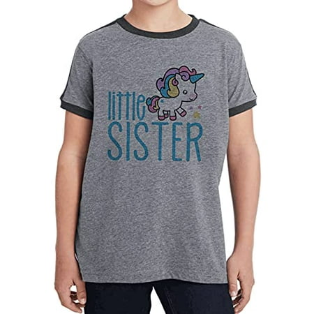 

7 ate 9 Apparel Girl s Unicorn Little Sister Sibling Magical Grey Ringer Tee