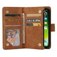 thumbnail image 6 of iPhone 13 Mini Wallet Case, Soft Leather Zipper Magnetic Buckle Horizontal Flip Cover with 5 Card Slots, Brown, 6 of 8