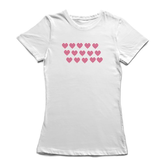 Red Hearts Lives Pattern Graphic Women White T-Shirt, Female Large