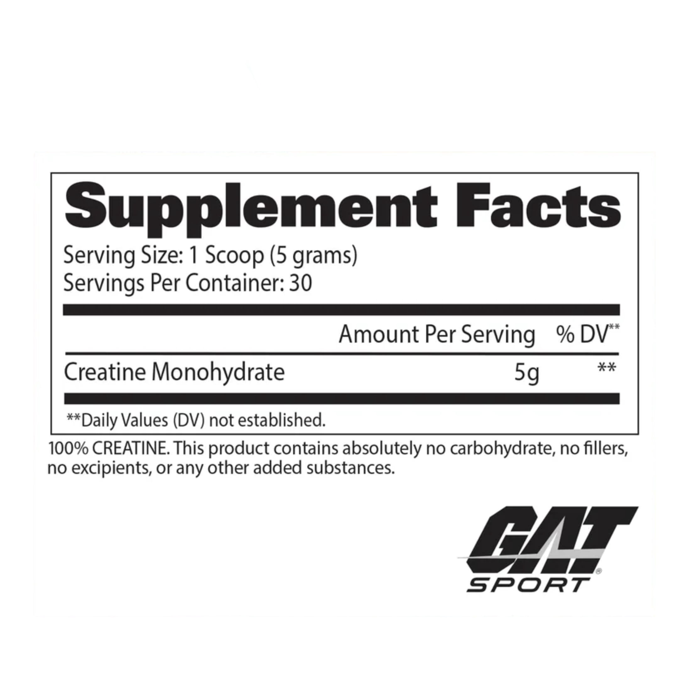 GAT SPORT Creatine Monohydrate 500 Gram Powder, Strength, Brain Health, Anti-oxidant, Endurance, for Men & Women, Unflavored, 100 Servings