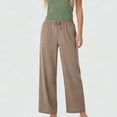 thumbnail image 6 of Miluxas Wide Leg Pants for Women Flowy Drawstring Elastic Waist Trousers with Pockets Summer Beach Vacation Clothes Khaki, 6 of 7
