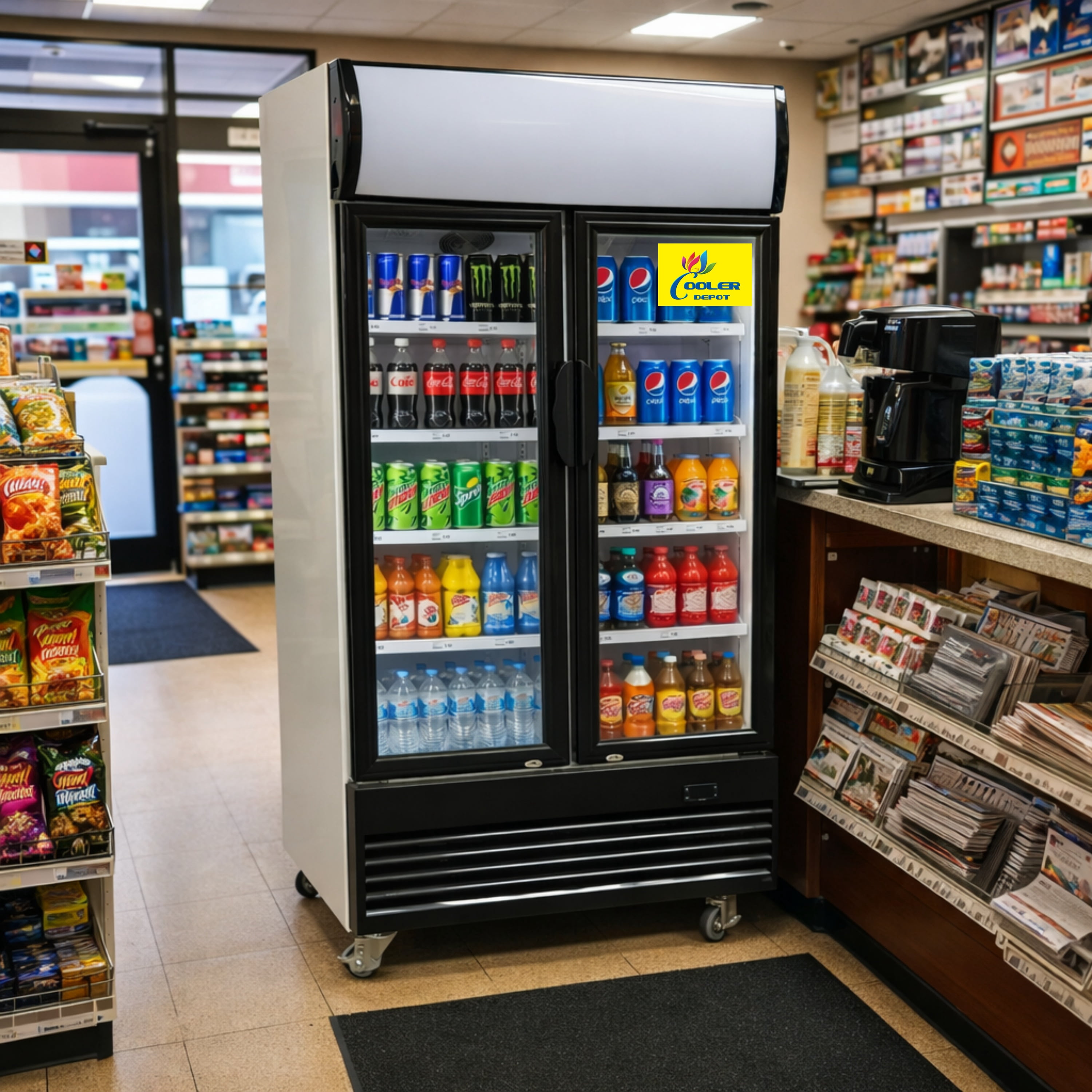 NSF 36 in. Commercial Two-Door Beverage Display Refrigerator, 18 Cu. Ft. Retail Refrigerator, Beverage Cooler with LED Lighting, Double-Layer Glass Door
