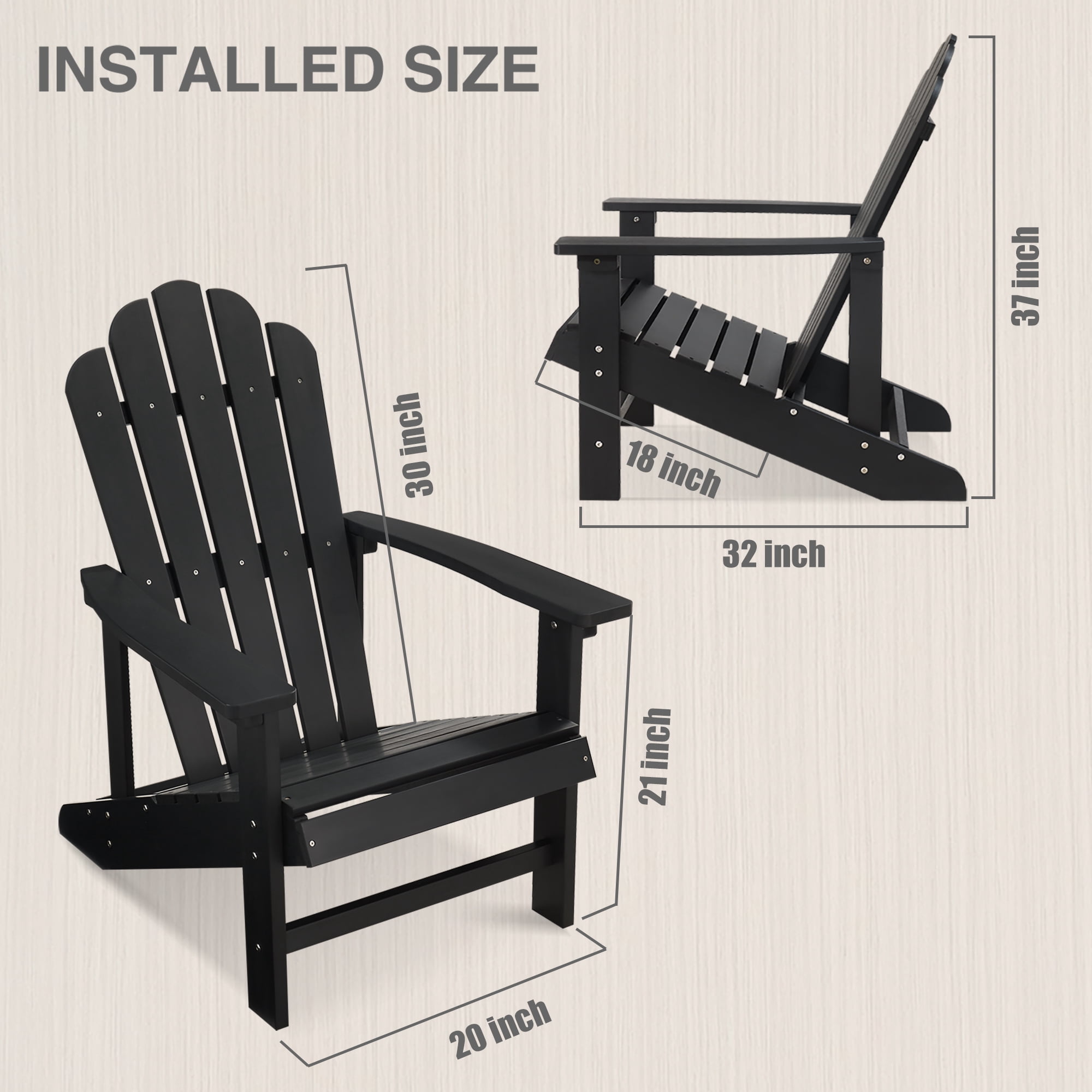 GONICHA Adirondack Chair,All-Weather Poly Lumber Fire Pit Chair for Patio Garden,Black