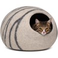 thumbnail image 1 of Cueva para gatos MEOWFIA de lana merino hecha a mano, gris claro, grande, 1 of 7