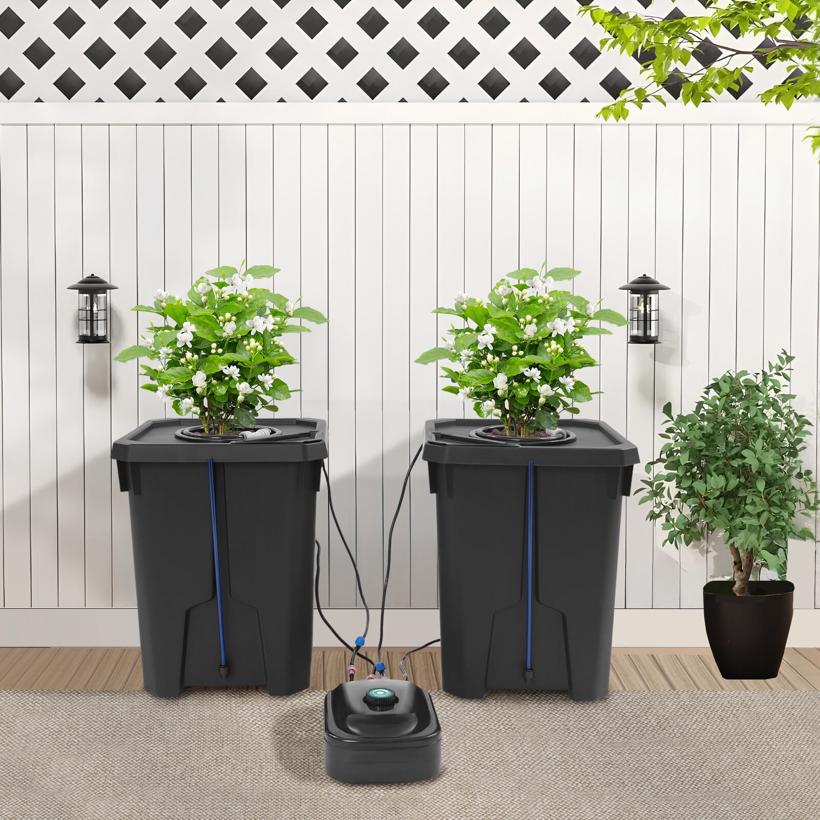2-Pack Black PP Hydroponics Growing Buckets 7.13Gal - 110V Drip Irrigation System for Home & Commercial Gardening