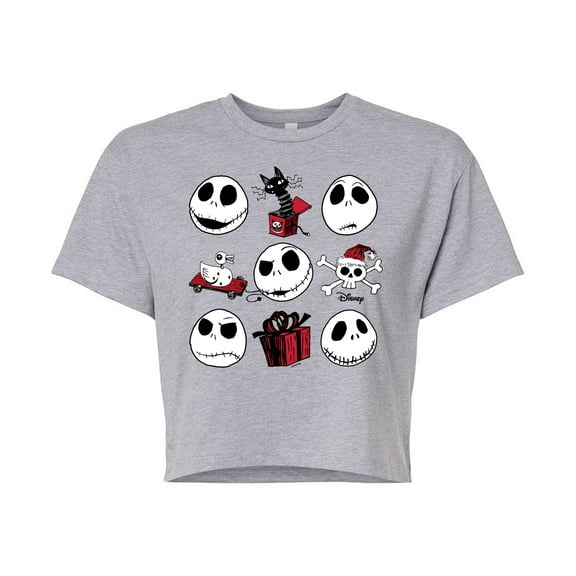 The Nightmare Before Christmas - Jack Christmas Grid - Juniors Cropped Cotton Blend T-Shirt