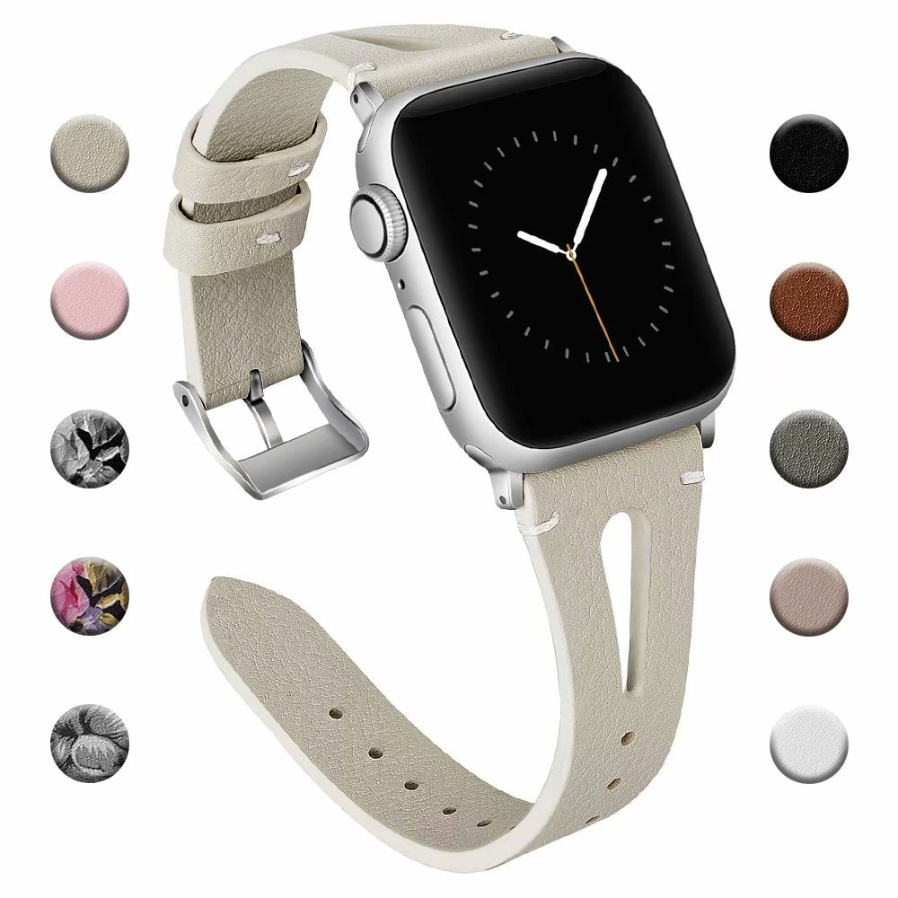 IGK - Compatible for Apple Watch Band Strap 38mm 40mm 42mm 44mm, Soft Breathable Leather Sport