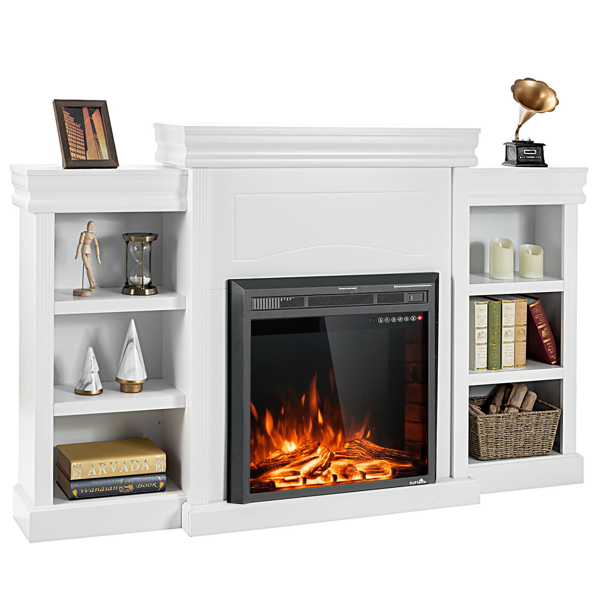 Gymax 70 Fireplace Tv Stand Media W, 70 Inch Electric Fireplace White