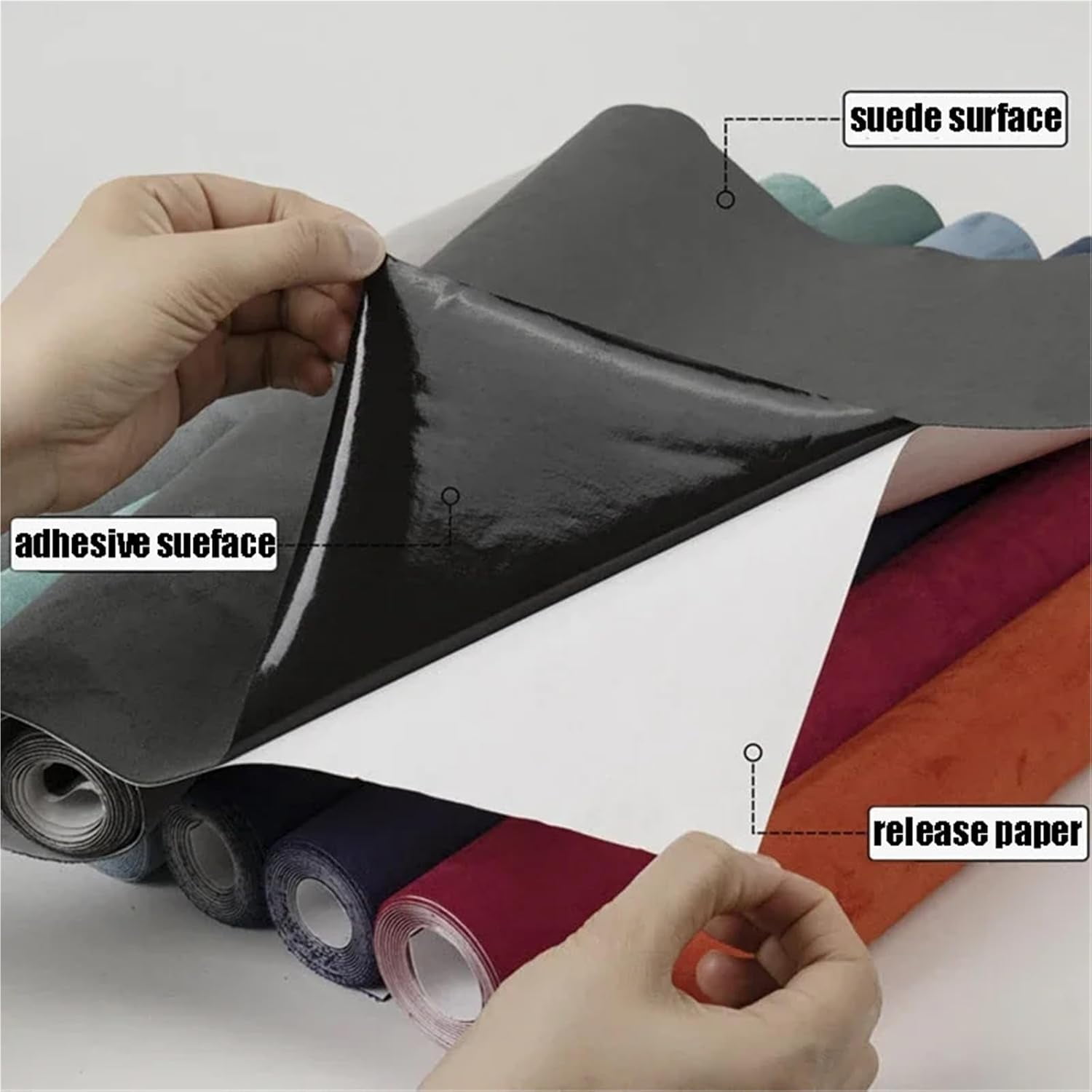 Faux Suede Fabric Self-Adhesive Suede Fabric Faux Leather for Car Interior and Furniture Repair for Sewing Crafts(Beige,50x150cm)