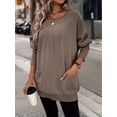 thumbnail image 3 of Botton Side Surplice Neck Sweater, Elegant Long Sleeve Sweater For Fall & Winter, Women's Clothing, 3 of 4