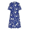 thumbnail image 5 of Brilliant Summer Dresses for Women Plus Size Clearance Women's Fashion Printed Short Sleeve Round Neck Long Dress Blue XL, 5 of 5