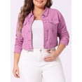 thumbnail image 2 of Unique Bargains Women's Plus Size Long Sleeve Jean Button Cropped Denim Jacket 4X Dark Pink, 2 of 6