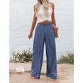 thumbnail image 3 of PUWEI Women's Cotton Linen Casual Pants Button up High Waist Wide Leg Trousers with Pockets, 3 of 7