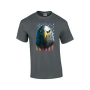 Angle View: Bald Eagle Staring with American Flag Short Sleeve T-shirt-Charcoal-Large